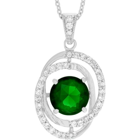 Brinley Co. Women's CZ Sterling Silver Round Spiral Pendant Fashion Necklace, Green