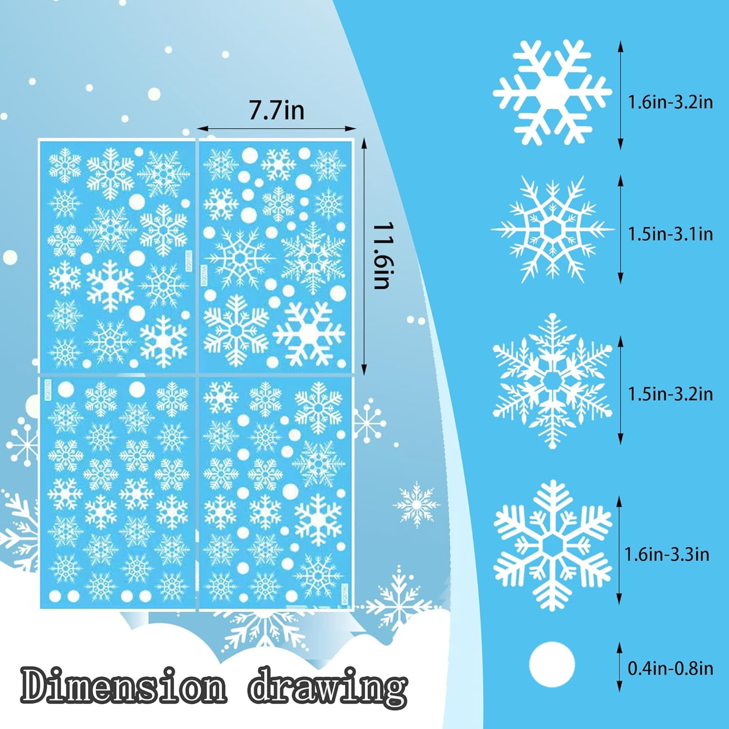 Christmas Window Clings Stickers Decorations, Snowflake Indoor Holiday Glass Windows Decals for Lights