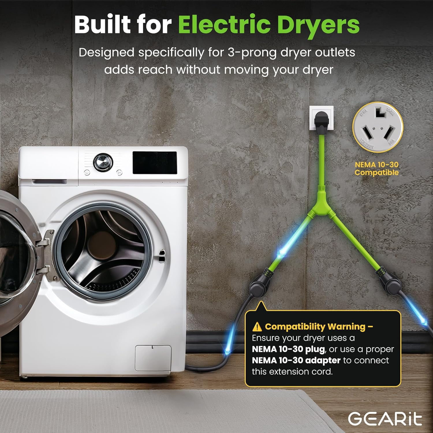 GEARit 3 Prong Dryer Cord 30 Amp Adapter Y-Splitter 10-30P to 2x 10-30R Receptacles, 2.2 Ft STW 10awg Power Cord for Dryer & EV Charger