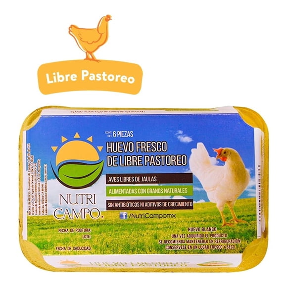 Huevo blanco Nutri Campo fresco de libre pastoreo 6 pzas