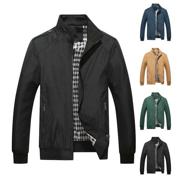 Lovskoo Men's Flight Jacket Casual Windbreaker Thin Lightweight Outwear Sportswear Solid Jacket Coat Bomber Black