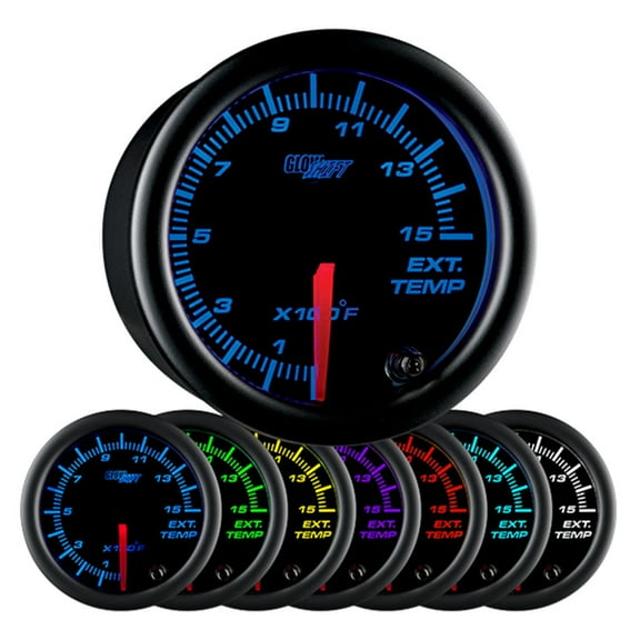 GlowShift Black 7 Color 1500 Exhaust Gas Temperature EGT Pyrometer Gauge