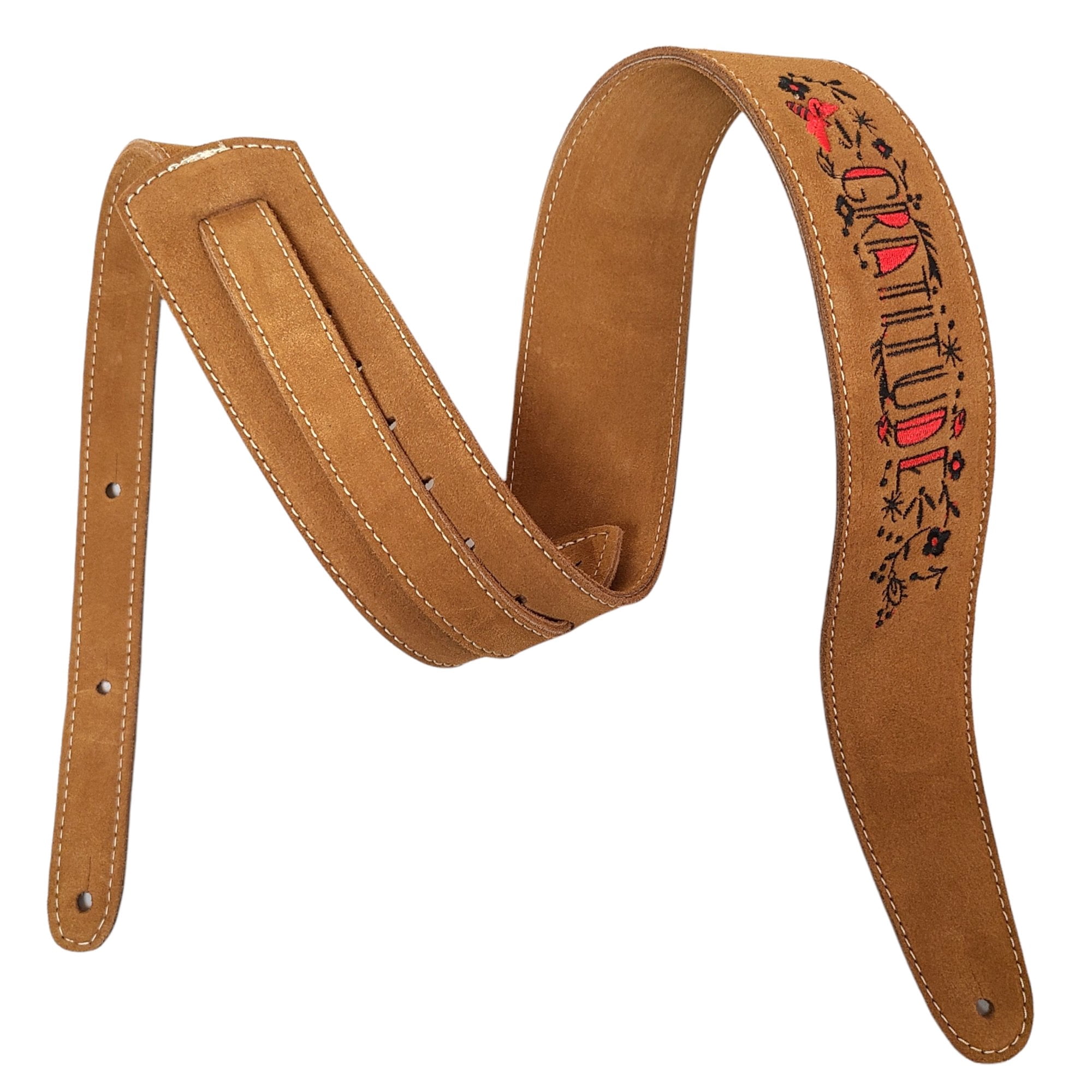 Henry Heller Guitar Strap Suede Leather Gratitude Embroidered Electric Acoustic