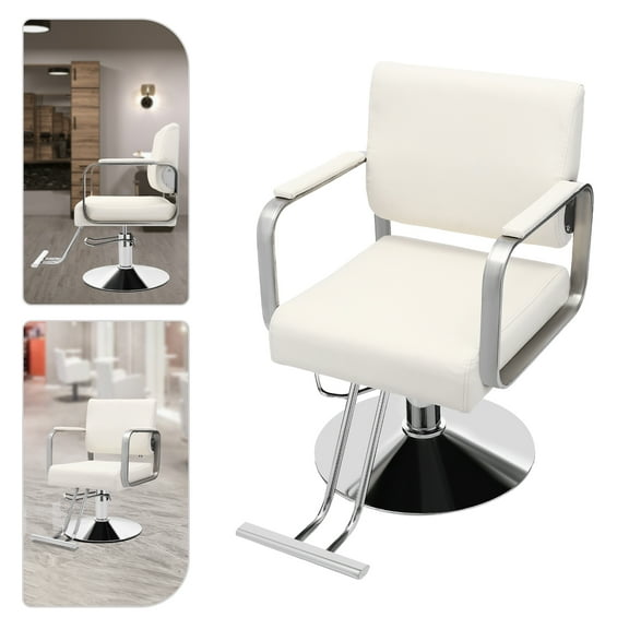 Hydraulic Salon Chair 440LB Capacity, Adjustable Height Barber Chair 31.9-35.4 Inch with 360° Swivel, Off-White & Silver