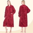 thumbnail image 3 of PAVILIA Womens Zip Up Robe, Sherpa Fleece Housecoat with Pockets, Fuzzy Warm Zipper House Coat for Women Elderly, Plush Soft Long Bathrobe Loungewear, Wine Red (Small/Medium), 3 of 9