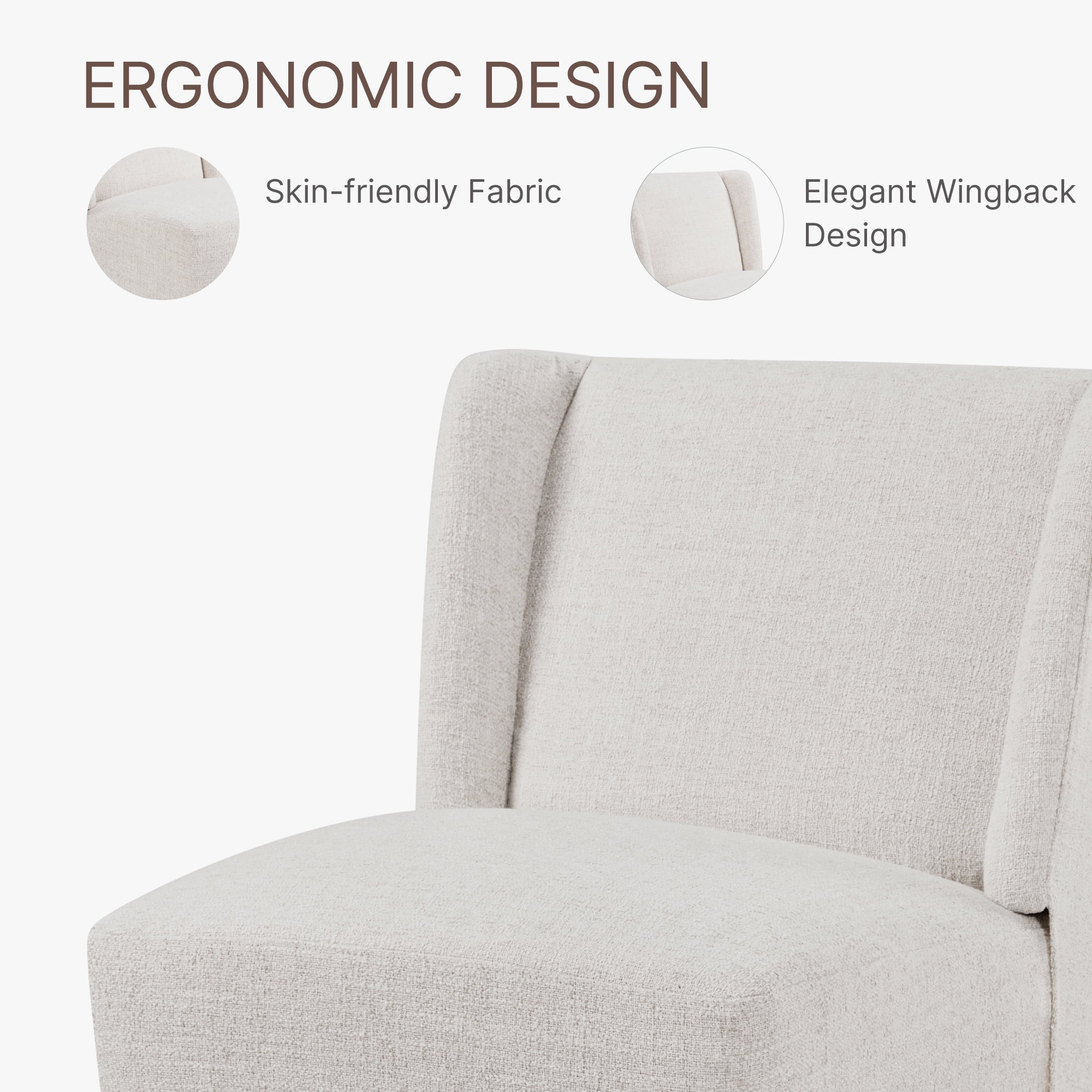 Spruce & Spring Anywhere Upholstered Dining Chair with Hidden Detachable Casters, Stain-Resistant Linen-Look Fabric, White