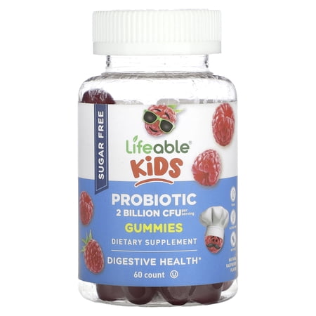 Kids Probiotic Gummmies  Natural Raspberry  1 Billion CFU  60 Gummies  Lifeable