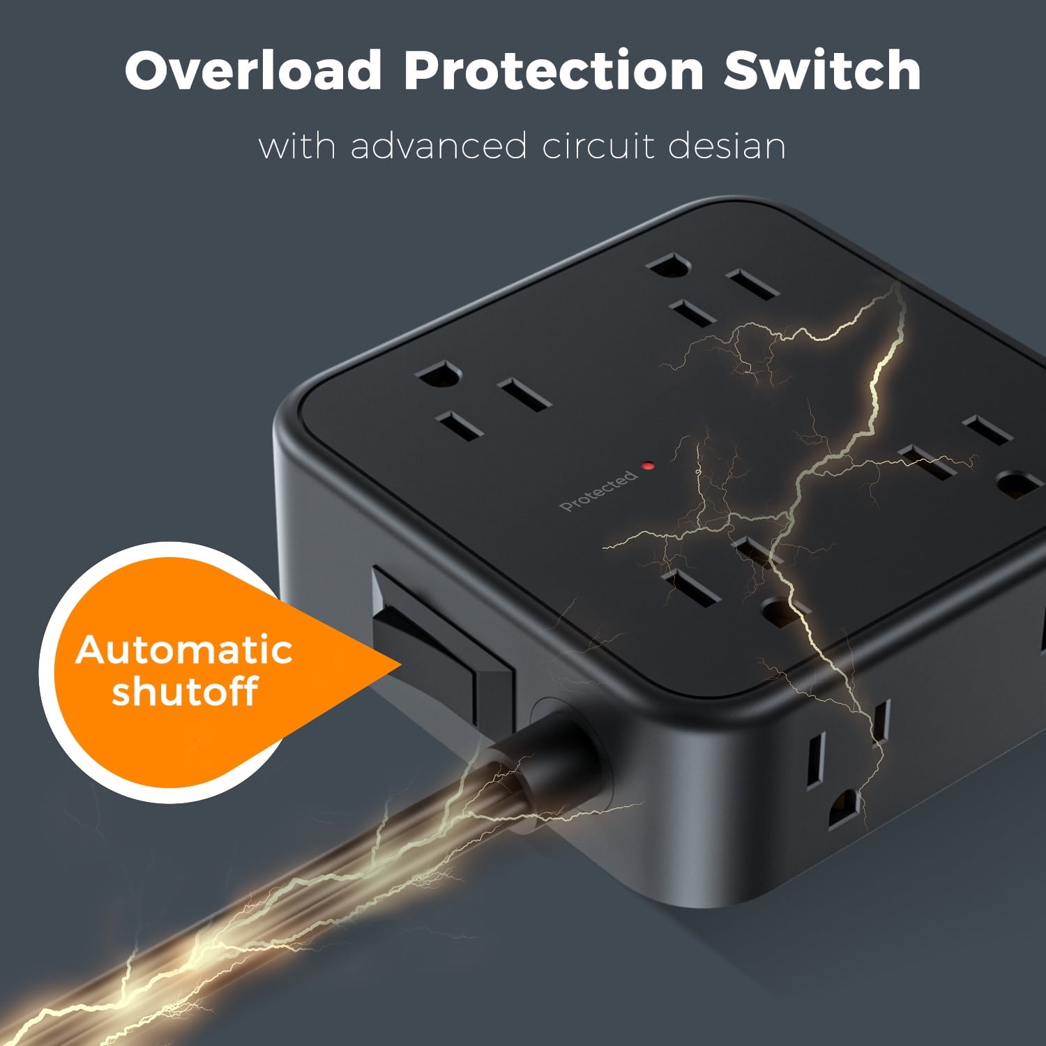 Power Strip with 8 Outlet 3 USB Ports(1 USB-C), Surge Protector with 10ft Flat Extension Cord, Black