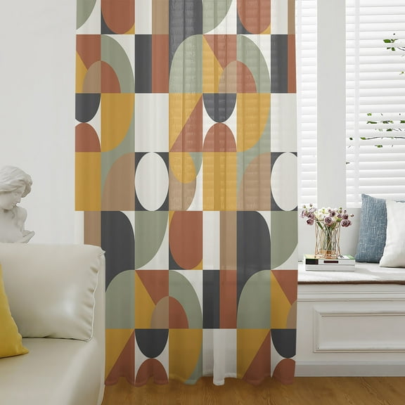 Luxurious,Semi Sheer Curtains Drapes for Living Room,Bedroom,French Doors Window 96 Inches Long,Abstract Middle Century European American Colors Rod Pocket Chiffon Curtain Drapery Voile Drape Panel