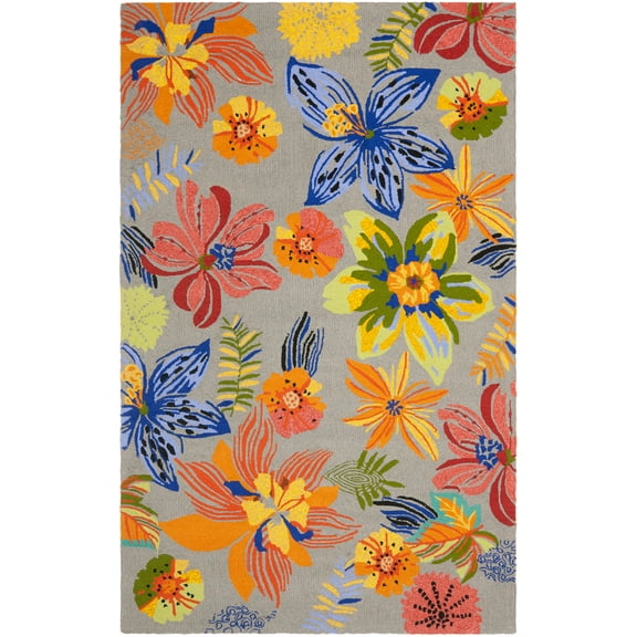 SAFAVIEH Four Seasons Caelan Novelty Flowers Area Rug, Grey/Orange, 3'6" x 5'6"