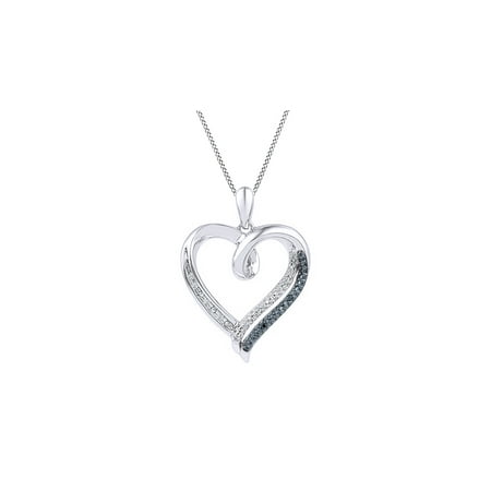 Black & White Round Natural Diamond Prong Set Heart Pendant Necklace 14k White Gold Over Sterling Silver