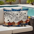 thumbnail image 4 of Orange Pumpkins Outdoor Waterproof Pillow Covers, Abstract Fall Branch Blue Retro Plaid Decorative Square Throw Pillowcase Sofa Cushion Sham for Patio/Couch/Chair, 16"x16" 2 Pack, 4 of 8