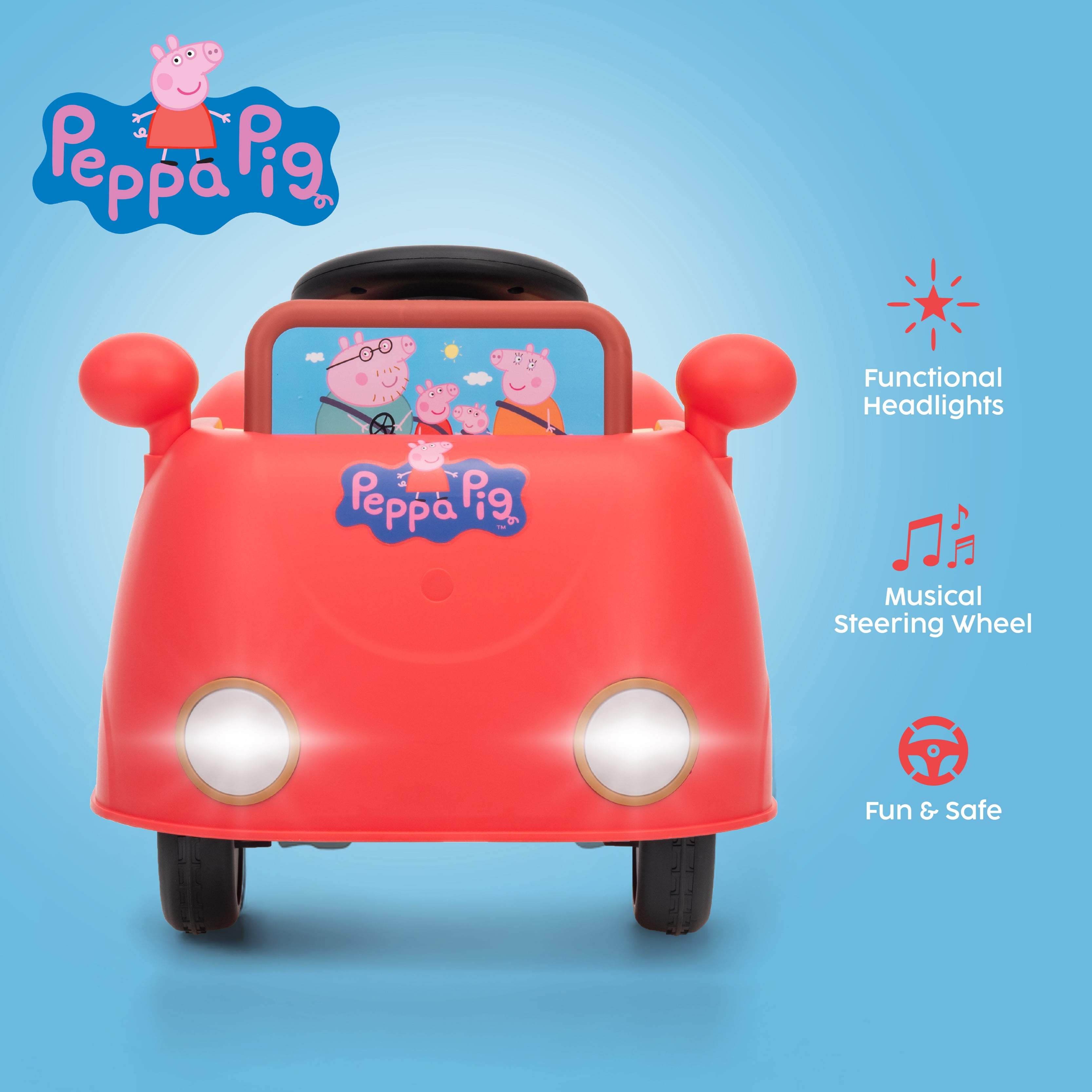 Peppa Pig 6V Electric Ride-On Car with Battery and Charger, Kids Toddler Ride-On Toy Vehicle, Red