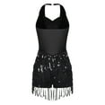 thumbnail image 4 of TiaoBug Women Girls Jazz Hip Hop Dance Costume Sequins Tassel Latin Dance Leotard Performance Costume Black S, 4 of 7