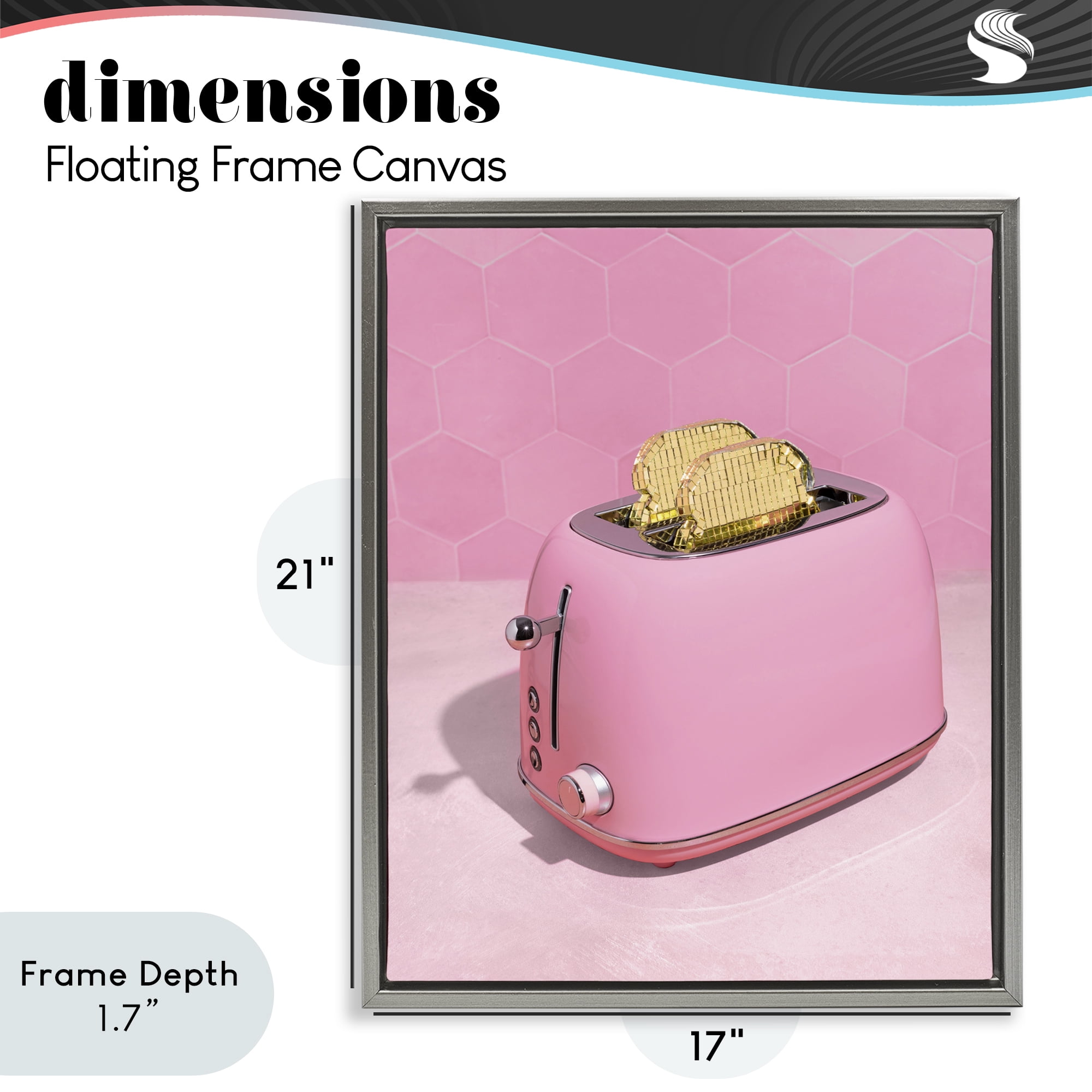 Stupell Industries Golden Toaster over Pink Gray Framed Floater Canvas Wall Art, design by LISH Creative