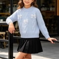 thumbnail image 6 of Little Girls Cable Knit Chiffon Bow Sweater Soft Holiday Crew Neck Long Sleeve Fall Winter Kids Pullover Blue 1-2 Years, 6 of 7