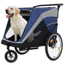 2-in-1 Dog Bike Trailer, Heavy Duty 100lbs Pet Stroller Cart Bicycle Carrier, Easy Folding Cart Frame with Quick Release Wheels and Internal Leash, Blue