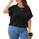thumbnail image 1 of Top de verano para mujer, Top acanalado de manga corta con cuello redondo holgado de talla grande para mujer, negro XL, 1 of 8