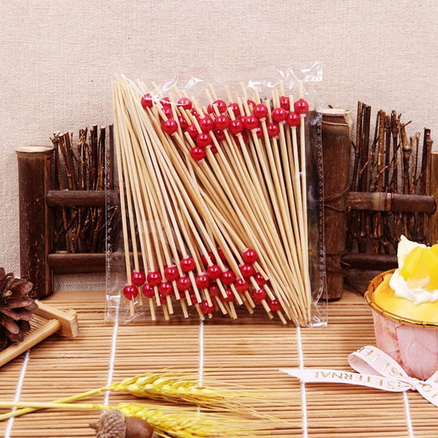 SharkTRUE 100 pcs Disposable Bamboo picks Food Fruit Cocktail Handmade Toothpicks