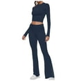 thumbnail image 1 of Conjuntos de dos piezas para mujer: pantalones acampanados con vuelta, top corto de manga larga, conjuntos informales, 1 of 7