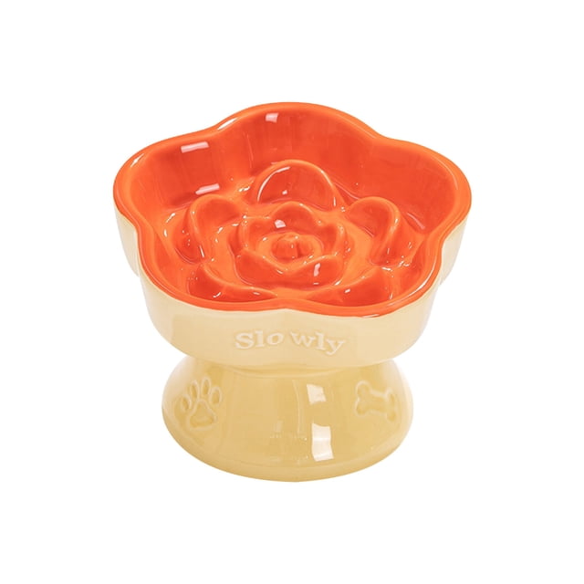 BAOPAI Ceramic Elevated Slow Feeder Bowl for Cats and Small Dogs Anti Gulping Anti Spill Design Promotes Digestive Health and Reduces Overeating