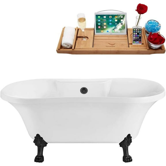 60" Streamline N100BL-BL Soaking Clawfoot Tub and Tray With External Drain