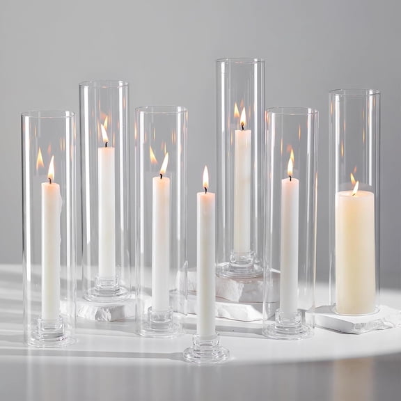 YANGLI Hurricane Glass Candlestick Holders Set of 6 - Clear Taper Candle Holders for Wedding, Christmas, Home Decor