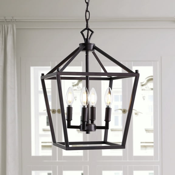 JONATHAN Y Pagoda 12" 4-Light Classic Traditional Metal Cage Lantern LED Pendant, Oil Rubbed Bronze