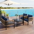 thumbnail image 3 of Harper & Bright Designs 4 Pieces Outdoor Patio Conversation Set, Iron Outdoor Seating Set with Loveseat Sofa, Glass Coffee Table and 2 Chairs for Backyard Garden Balcony, Dark Blue, 3 of 14
