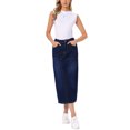 thumbnail image 2 of INSPIRE CHIC Denim Skirt for Women Elastic Waist Split Back Pockets Maxi Length Long Jean Skirts XS Deep Blue, 2 of 6