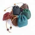 thumbnail image 5 of Genuine Leather Dice Coin Bag Pouch Medieval Renaissance Brown Drawstring Small, 5 of 10