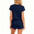 thumbnail image 6 of FRSASU Women's 2 Piece Outfits Casual Short Sleeve Pullover Tops and Drawstring Shorts Pants Lounge Sets Navy, 6 of 7