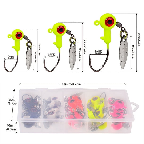Bingirl 25pcs Fishing Jig Head Hooks 1.4g 1.6g 3g Soft Worm Counterweight  Hook Fishing Tackle Accessories For Seawater Freshwater