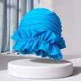thumbnail image 7 of Pleated Cloth Swim Cap, Elastic Anti-Slip Swim Cap, Women Ear-protecting Bathing Cap Beach Surfing Cap for Long Short Thick Hair, 7 of 7
