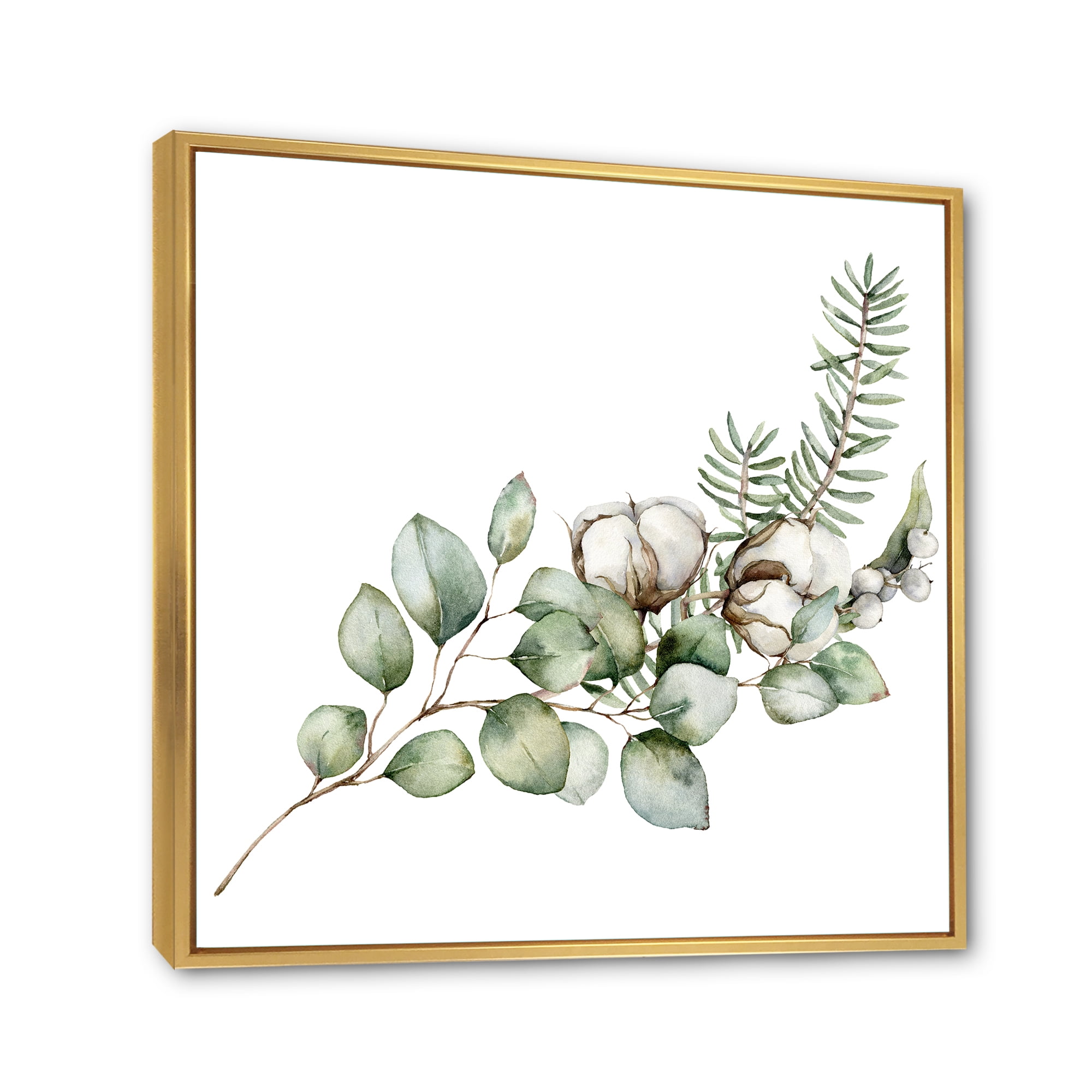 Eucalyptus Branches With Christmas Bouquet 16 in x 16 in Framed Painting Canvas Art Print, by Designart