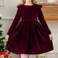 thumbnail image 4 of Abcomgle Fall Dresses for Girls 10-12 Velvet A-Line Ruffle Sleeve Midi Dresses for Girls Cute Crewneck Winter Girls Velvet Dress,7-8Years,Wine, 4 of 4