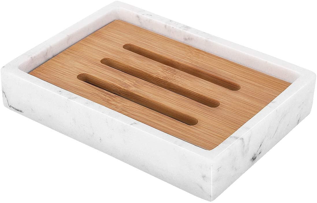 Luxspire Soap Dish Tray, Resin , Bamboo Soap Bar Holder Box for Shower Kitchen Sink, Double