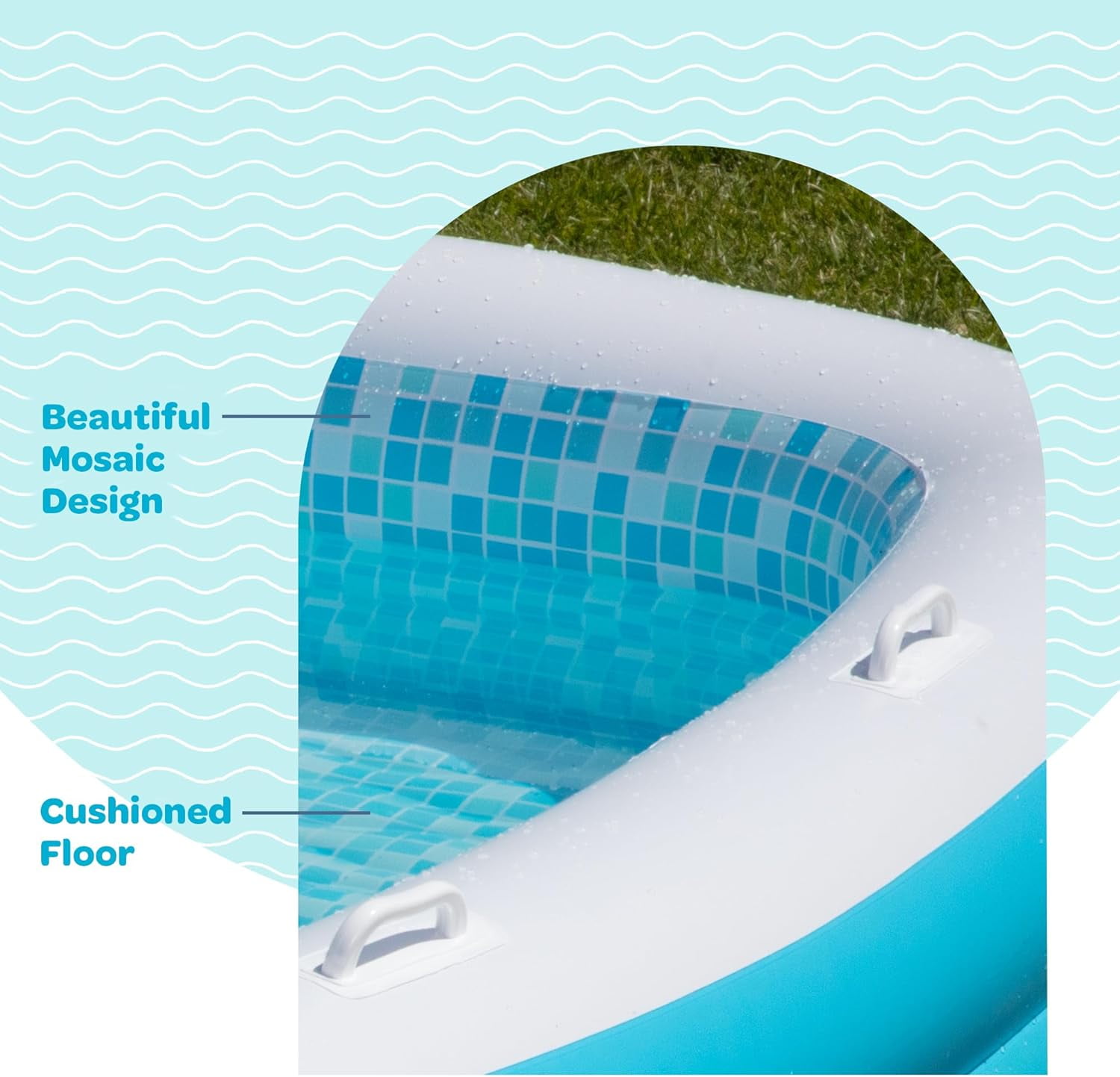 Premium Large Inflatable Pool with Soft Floor, Handles and Drain for Adults and Kids, 90x60inch Family Size Backyard Swimming Pool