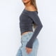 thumbnail image 4 of Top De Manga Larga Camisa básica de mujer Top Color sólido Estilo sexy Hombro inclinado Ropa de calle Traje Kuymtek Gris S para Mujer, 4 of 5