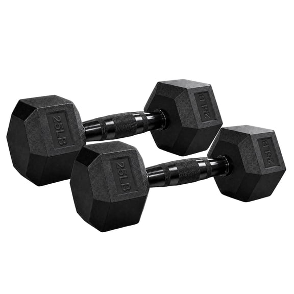 Aurorafy Hex Dumbells, Rubber Encased Strength Training Workout Weight Set, 25 lb Pair