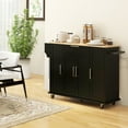 thumbnail image 2 of HOMCOM Kitchen Island on Wheels, Kitchen Cart with Solid Wood Top, Black, 2 of 10