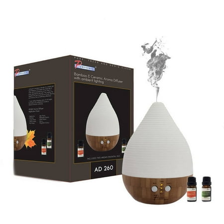 Pursonic Bamboo and Ceramic Ultrasonic Aroma Diffuser with 2 Included Oils