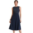 thumbnail image 1 of Vestido de oficina Allegra K midi de línea A sin mangas con cuello redondo a rayas para mujer Azul oscuro L, 1 of 6