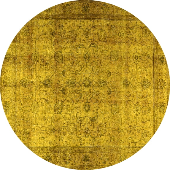 Ahgly Company Machine Washable Indoor Round Persian Yellow Traditional Area Rugs, 7' Round