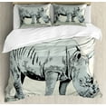 thumbnail image 1 of Animal Duvet Cover Set, Wild Animals Themed Creature Illustration Tropical Nature Savannah Art, Decorative 3 Piece Bedding Set with 2 Pillow Shams, King Size, Pale Green and Pale Blue, by Ambesonne, 1 of 3