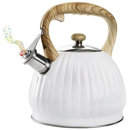 

3.5L Tea for Stainless Steel Whistling Teapot with Wood Handle White Pumpkin Shape