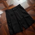 thumbnail image 5 of Men's 7-Inch Pleated Dress Shorts, Button & Zipper Closure Casual Linen Chino Shorts, Relaxed Fit Straigh Leg Summer Beach Golf Shorts with Side Pockets Black, 5 of 5