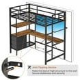 thumbnail image 6 of Twin Metal Loft Bed Frame with L-Shaped Desk&LED Lights&Charging Station, Black LED Loft Bed with 3 Storage Shelves&Drawers, Safety Guard & Stairs, 6 of 10