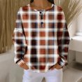 thumbnail image 2 of Women's Casual Shirts Long Sleeve Tops Button Up V Neck Loose Knit Fall Favorites For Women with Retro Plaid Print Waffle Henley Shirt, Classic Autumn Wear,Camel,L, 2 of 7