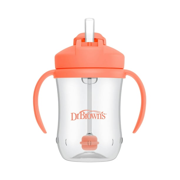 Dr. Brown's Milestones, Primer vaso con pajita para bebé, vaso para sorber con pajita, 6m+, 9oz/270ml, coral, sin BPA
